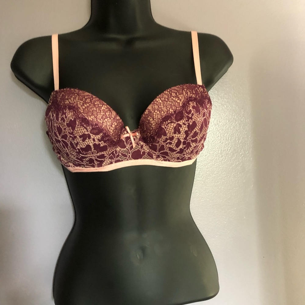 Victoria’s Secret maroon and pink lace accents bra size 32D